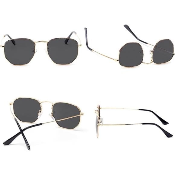 Hipster Hexagonal Polarized Sunglasses Men Women Geometric Square Small Vintage - Picture 2 of 6